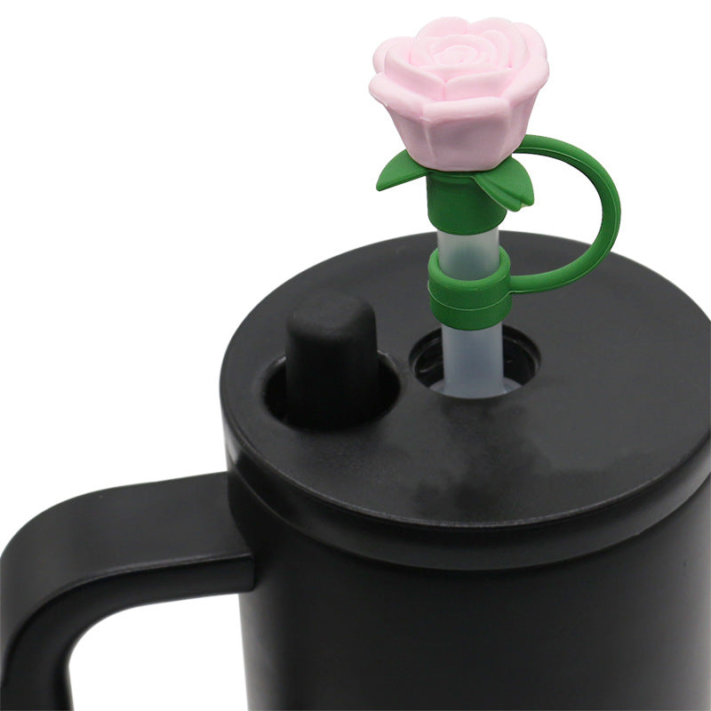 Wholesale Silicone cute rose 10mm straw topper